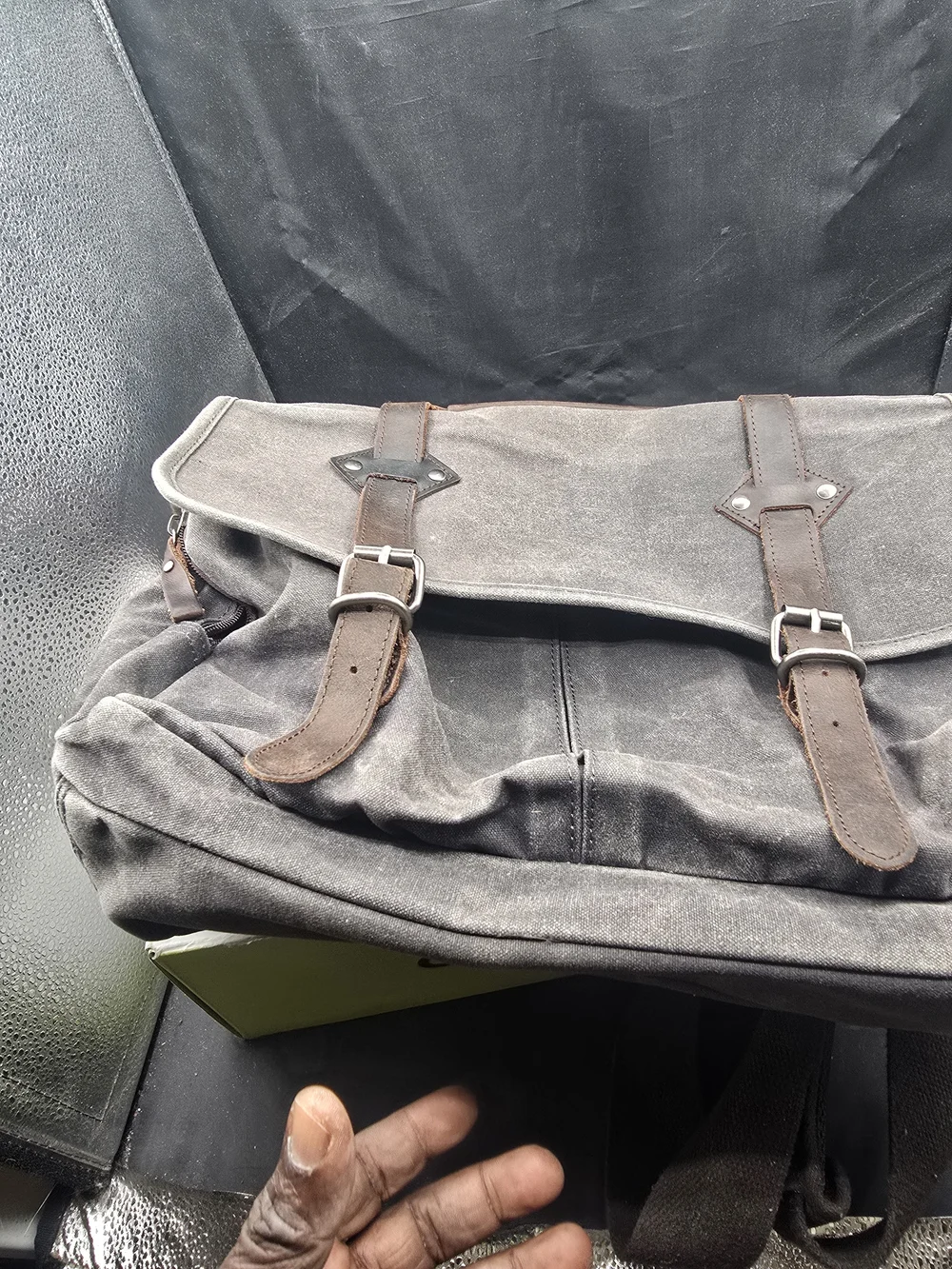 Versatile Gray Canvas Laptop Messenger Bag with Brown Leather Accents